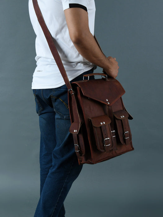 Convertible Goat Leather Backpack & Messenger