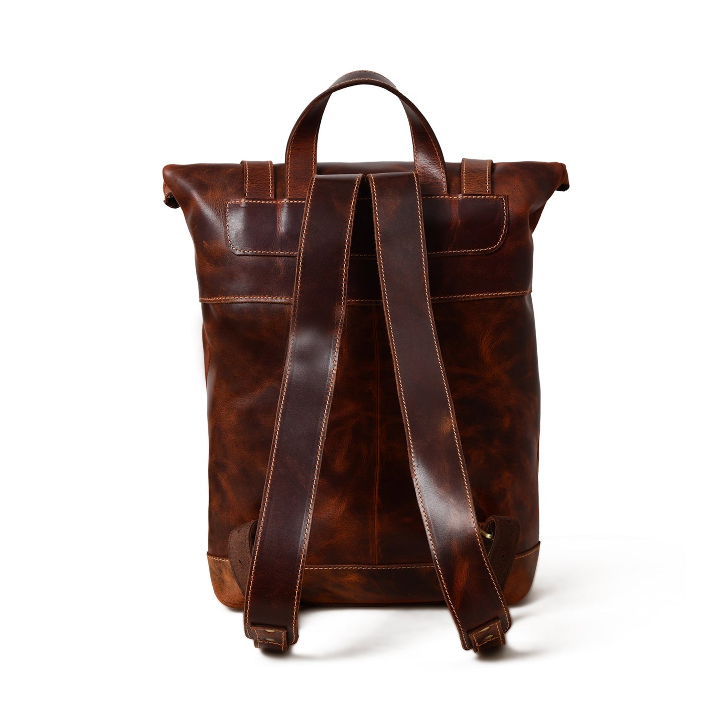 Brown Roll-Top Buffalo Leather Backpack