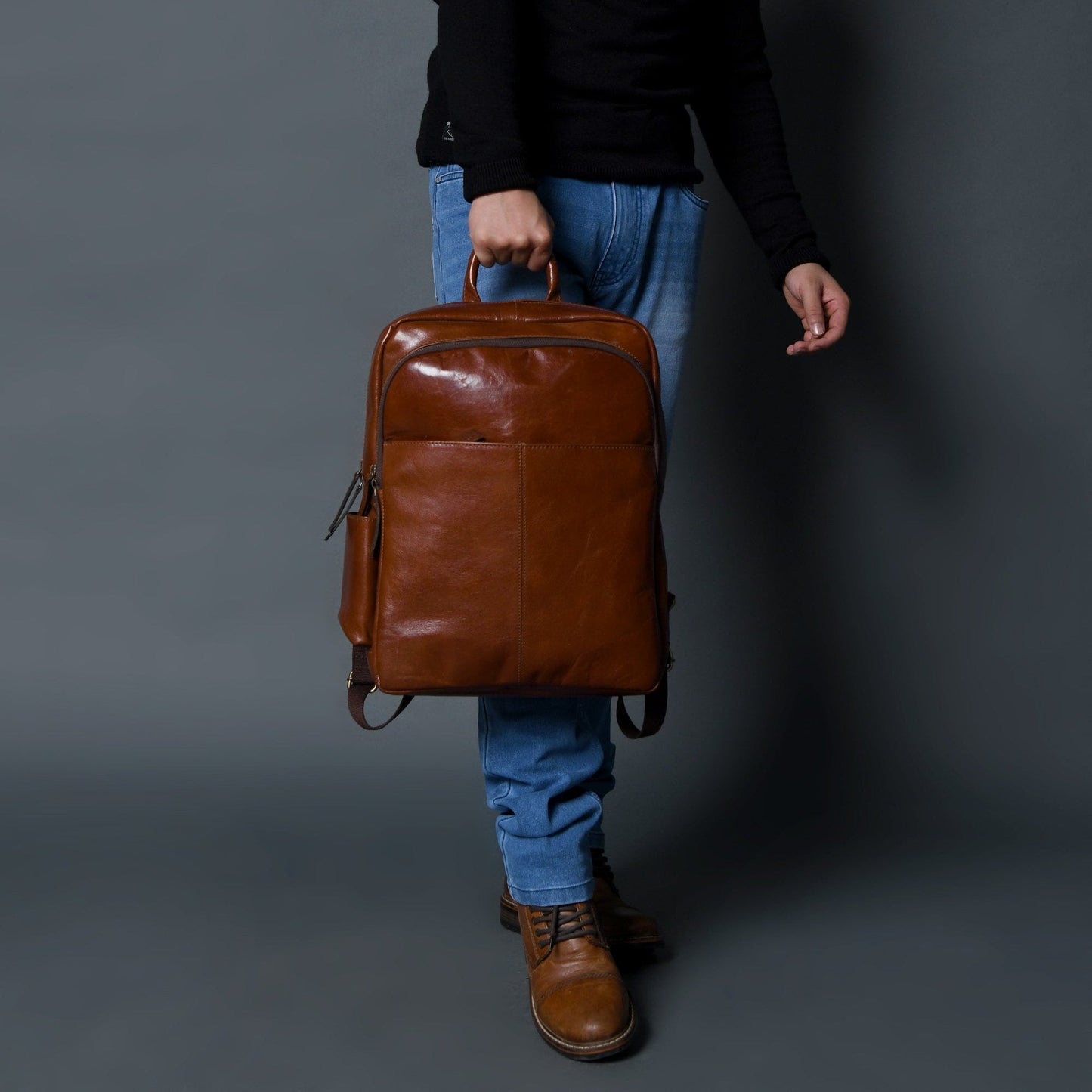Italian Leather Backpack, Tan