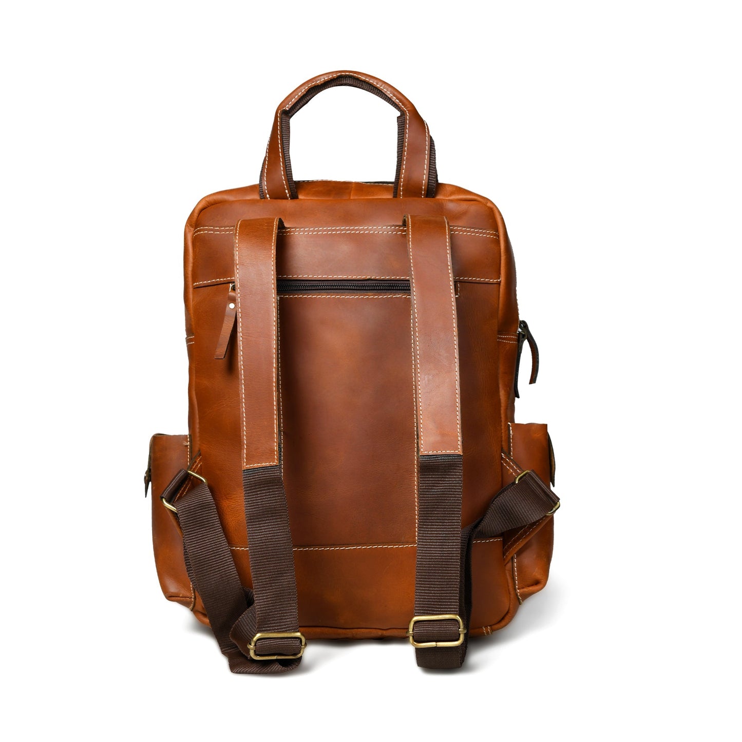 Brown Buffalo Leather Multi-Pocket Backpack