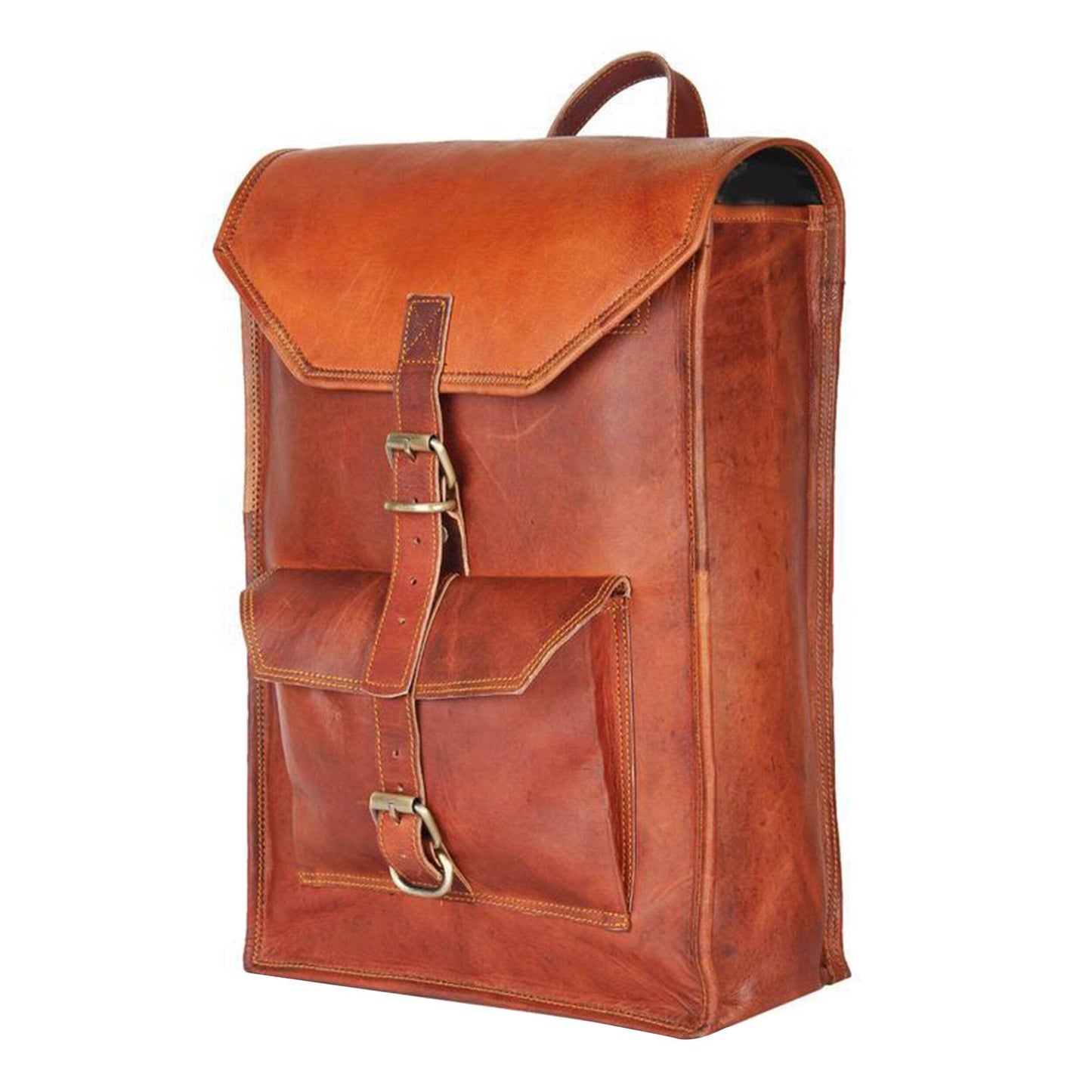 Olvri Vintage Brown Goat Leather Laptop Backpack — 15" x 11" x 4"