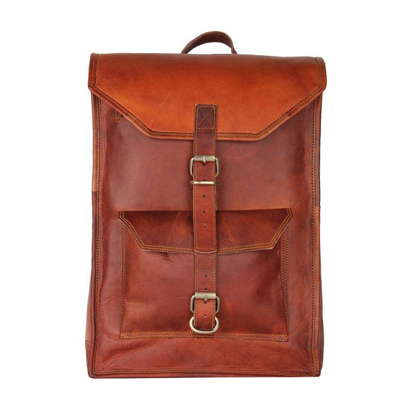 Olvri Vintage Brown Goat Leather Laptop Backpack — 15" x 11" x 4"