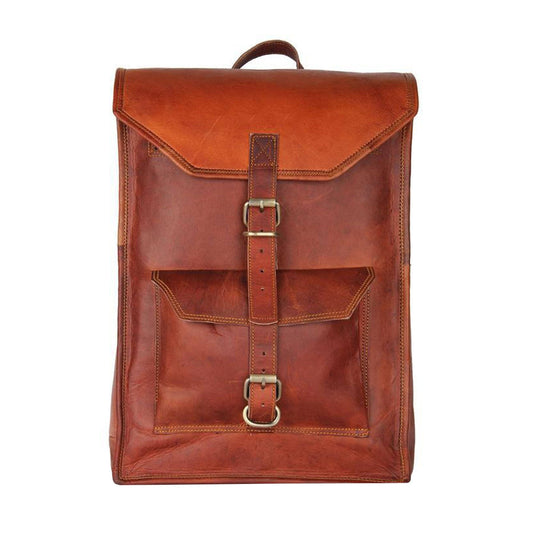 Olvri Vintage Brown Goat Leather Laptop Backpack — 15" x 11" x 4"