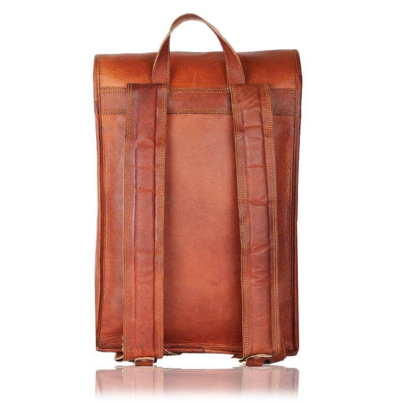 Olvri Vintage Brown Goat Leather Laptop Backpack — 15" x 11" x 4"