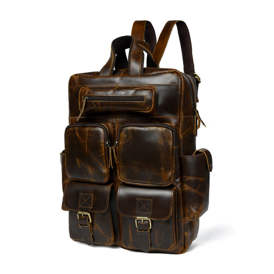 Olvri Prime Multi-Pocket Leather Backpack